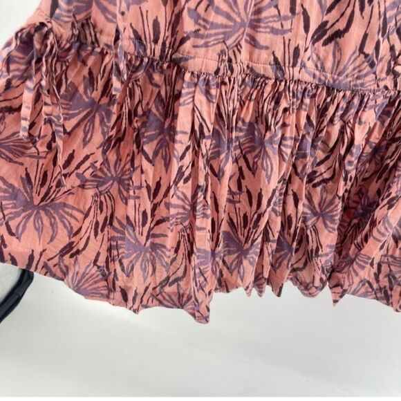 Madewell Womens Small Pink Oasis Palms Floral Tiered Button Dress Cotton Lyocell - Picture 5 of 12
